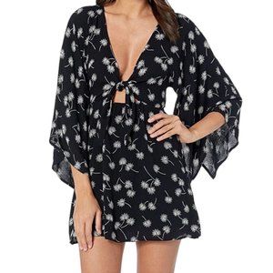 Amuse Society Clementina Tie-Front Flare Sleeve Mini Dress in Black Dandelion